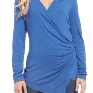 Long Sleeve Wrap Top, Blue
